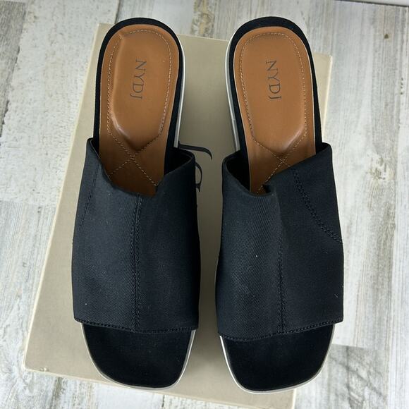 NYDJ Womens 8.5 Rysa Black Canvas Gray Fabric Platform Wedge Sandals Slip-On new - Picture 3 of 10